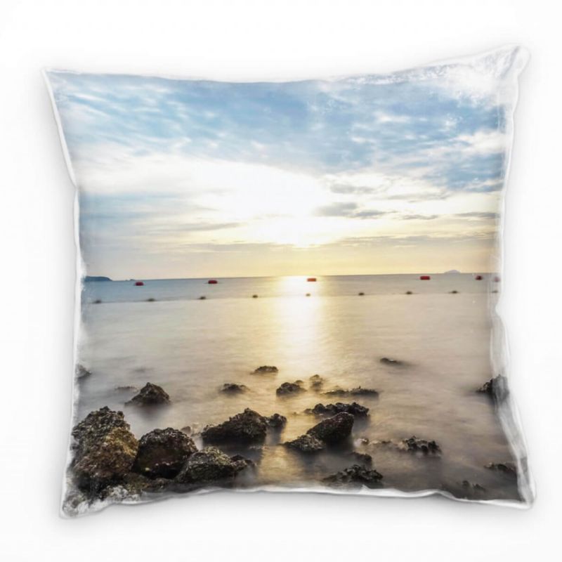 Strand und Meer, Sonnenuntergang, gelb, grau Deko Kissen 40x40cm für Couch Sofa Lounge Zierkissen