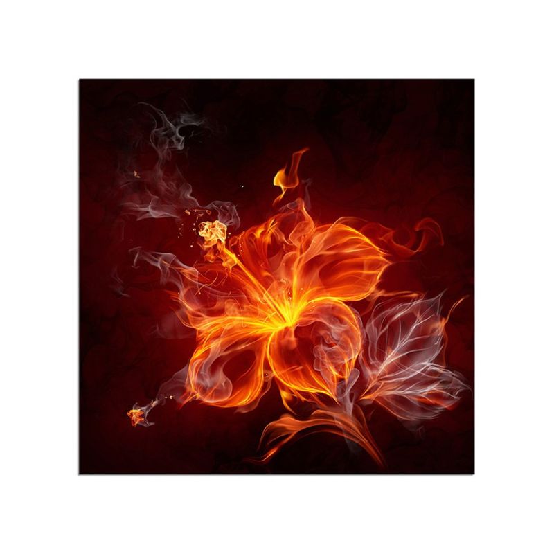 80x80cm Hibiskus Blüte Feuer Flammen Rauch