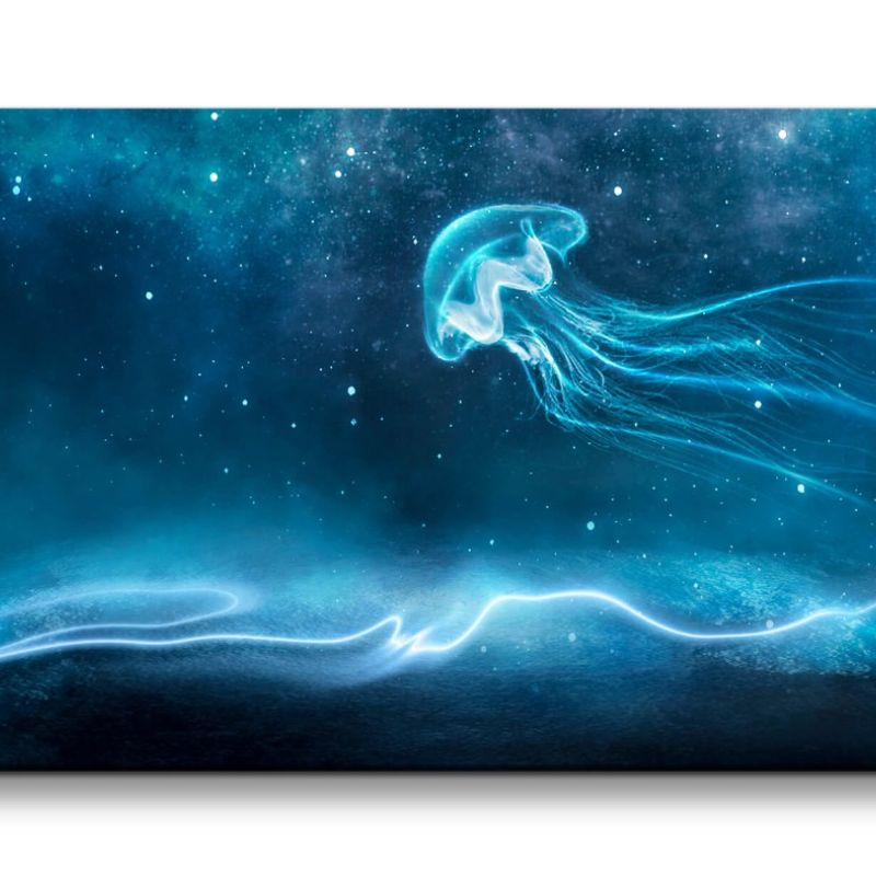 Leinwandbild 120x60cm Fantasievoll Qualle im Weltall Sterne Spirituell Zauberhaft