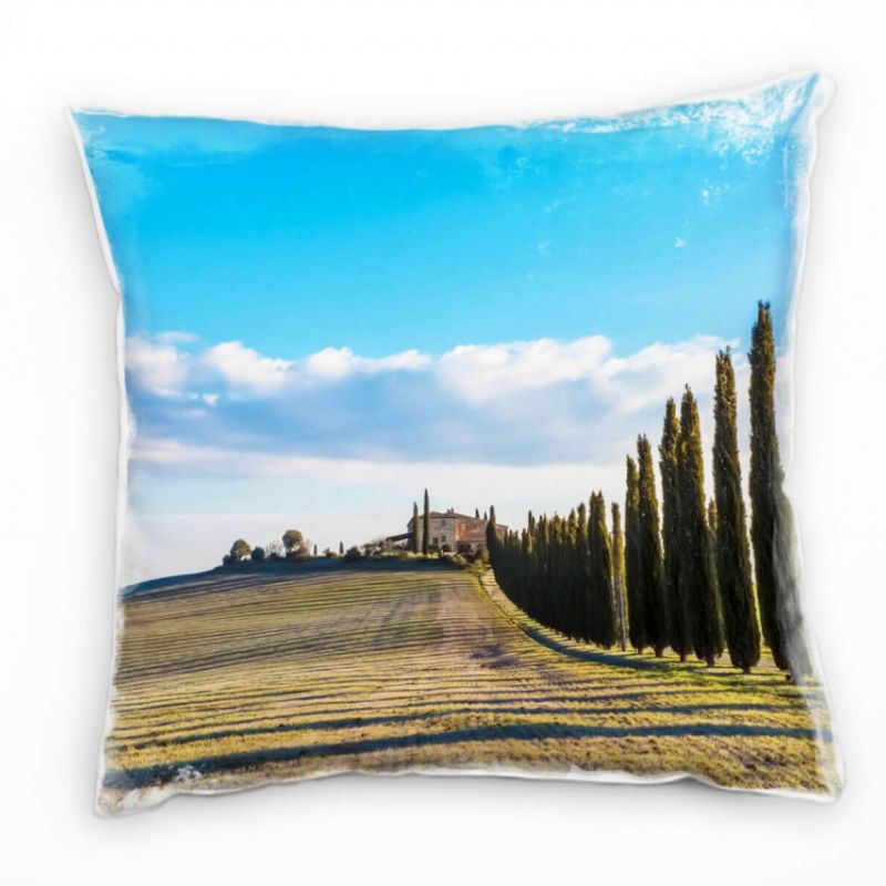 Landschaft, blau, braun, Allee, Toskana, Italien Deko Kissen 40x40cm für Couch Sofa Lounge Zierkisse