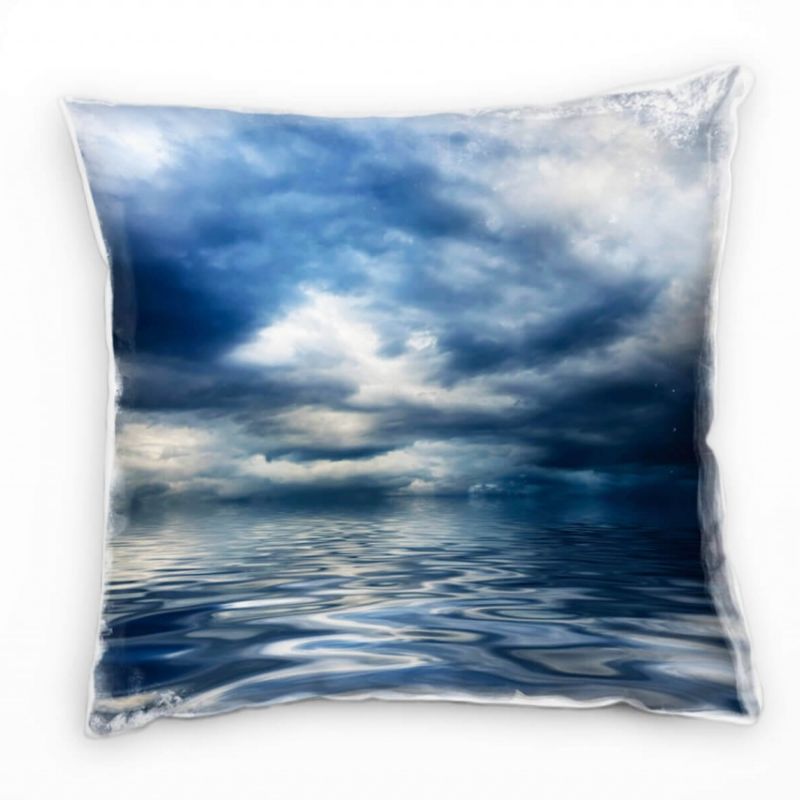 Meer, blau, grau, Wolken, glatte Wasseroberfläche Deko Kissen 40x40cm für Couch Sofa Lounge Zierkiss