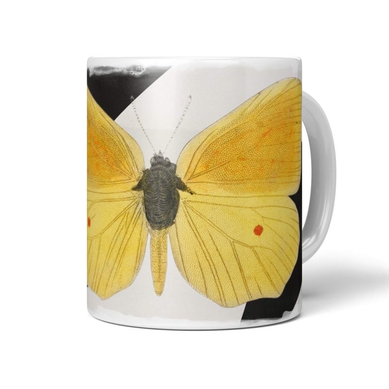 Dekorative Tasse mit schönem Motiv gelber Schmetterling Vintage Kunstvoll Pastelltöne