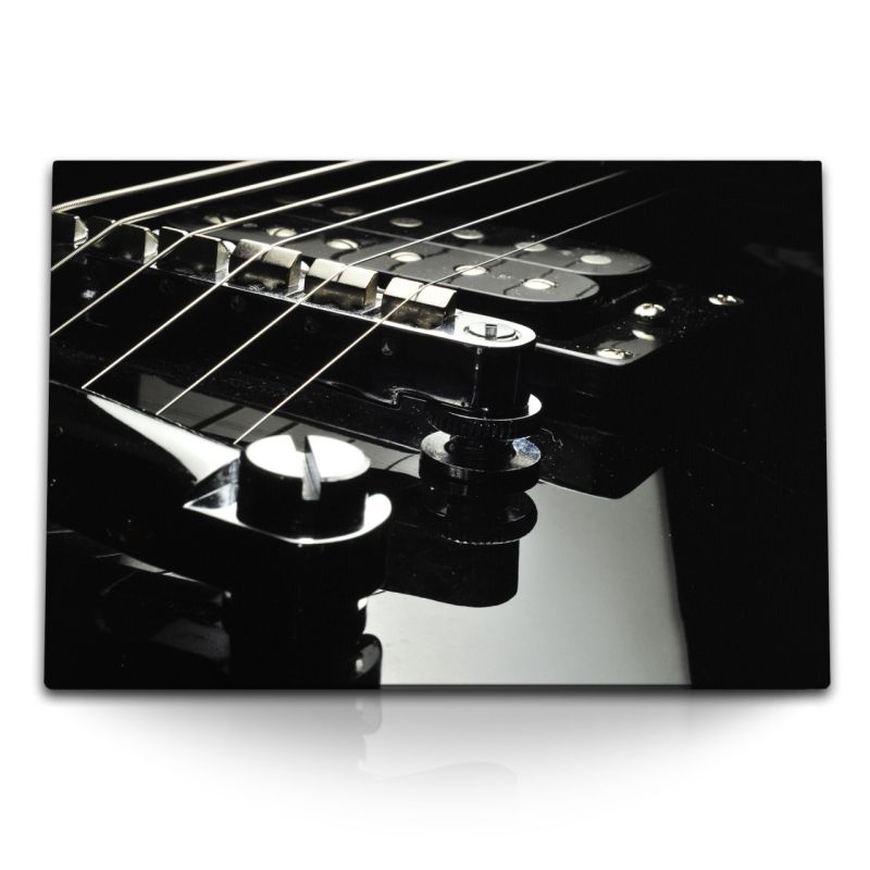 120x80cm Wandbild auf Leinwand Schwarz Weiß Gitarre Musikinstrument Dunkel Fotokunst