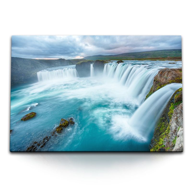 120x80cm Wandbild auf Leinwand Wasserfälle Island Natur Wasser isländische Landschaft