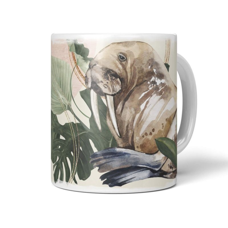 Dekorative Tasse mit schönem Motiv Seelöwe Pflanzen Kunstvoll Vintage Wasserfarben