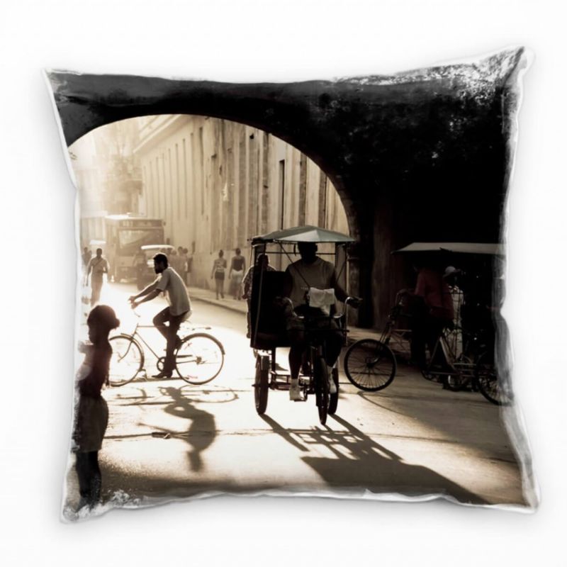 künstlerische Fotografie, sepia, alte Straße in Havanna Deko Kissen 40x40cm für Couch Sofa Lounge Zi