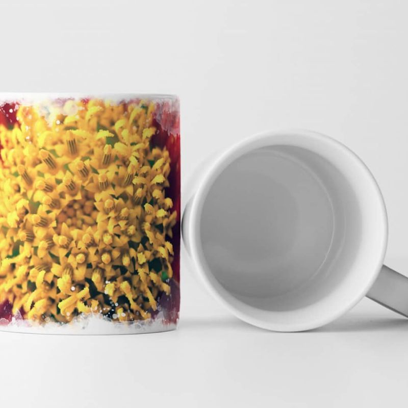 Tasse Geschenk Naturfotografie – Rote Blumen mit gelbem Pollen