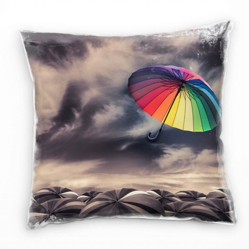 Abstrakt, Regenschirme, grau, bunt Deko Kissen 40x40cm für Couch Sofa Lounge Zierkissen