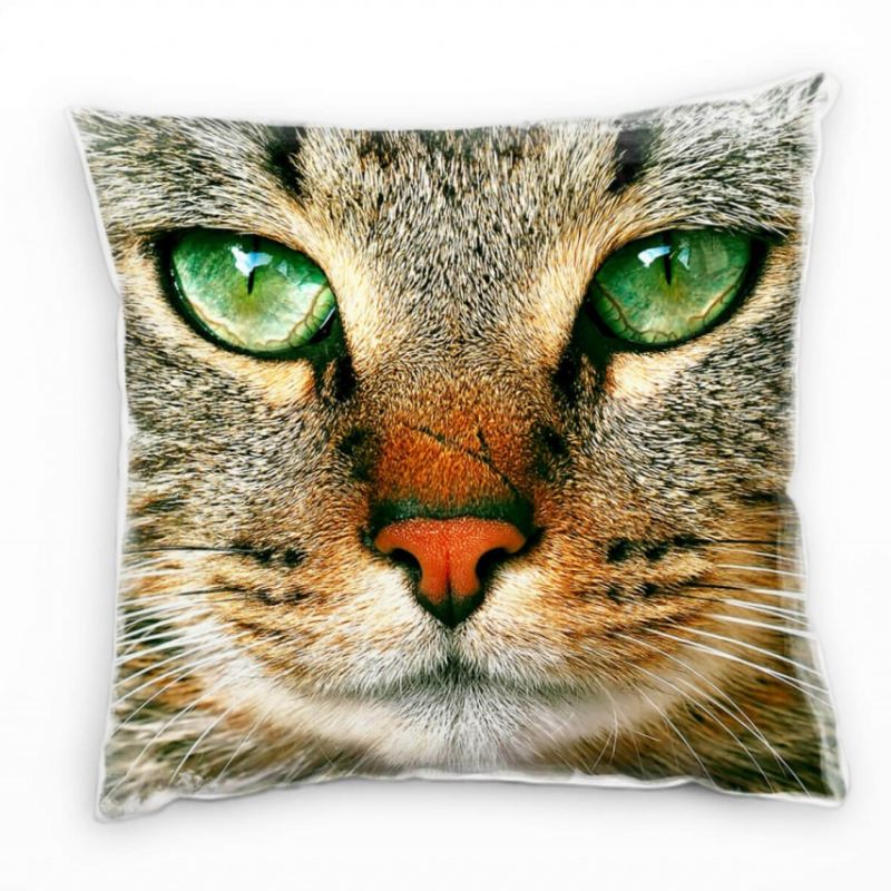 Macro, Tiere, Katze, braun, grün Deko Kissen 40x40cm für Couch Sofa Lounge Zierkissen