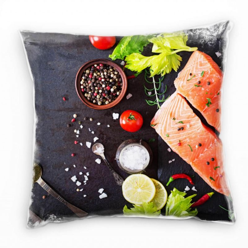 künstlerische Fotografie, Lachs, Gewürze, bunt Deko Kissen 40x40cm für Couch Sofa Lounge Zierkissen