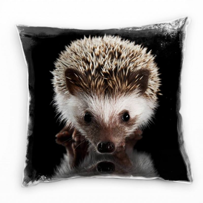 Tiere, kleiner Igel, Portrait, braun, schwarz Deko Kissen 40x40cm für Couch Sofa Lounge Zierkissen