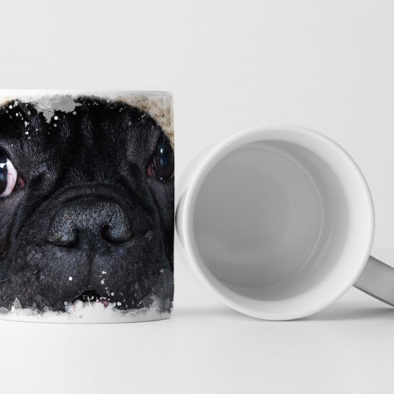 Tasse Geschenk Tierfotografie – französische Bulldogge versteckt sich