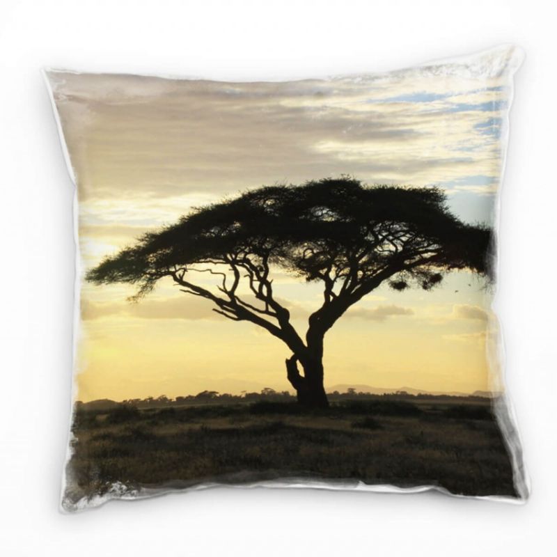 Natur, orange, schwarz, blau, Sonnenuntergang, Afrika Deko Kissen 40x40cm für Couch Sofa Lounge Zier