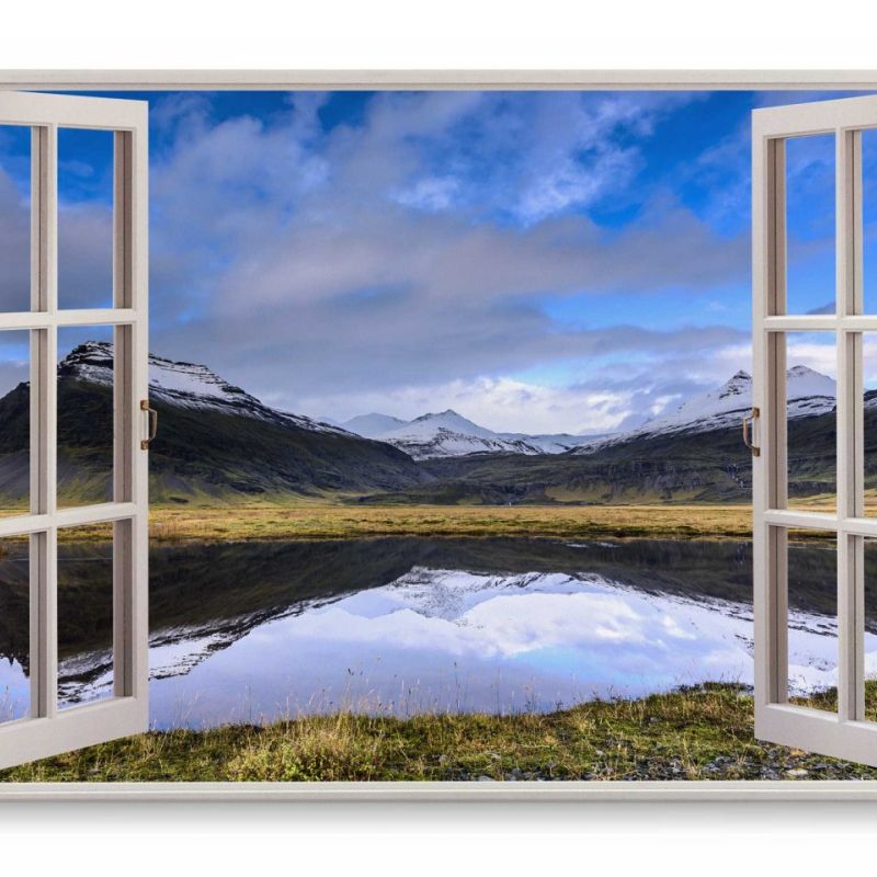 Wandbild 120x80cm Fensterbild Berge Natur See Schneegipfel Gebirge Bergsee