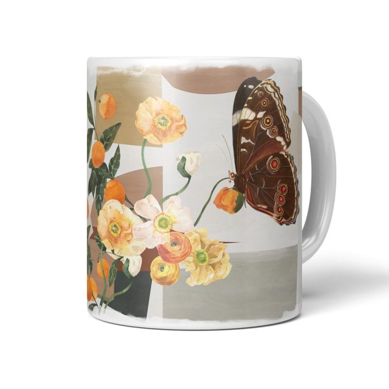 Dekorative Tasse mit schönem Motiv schönem Design Schmetterling Kunstvoll Vintage Blumen