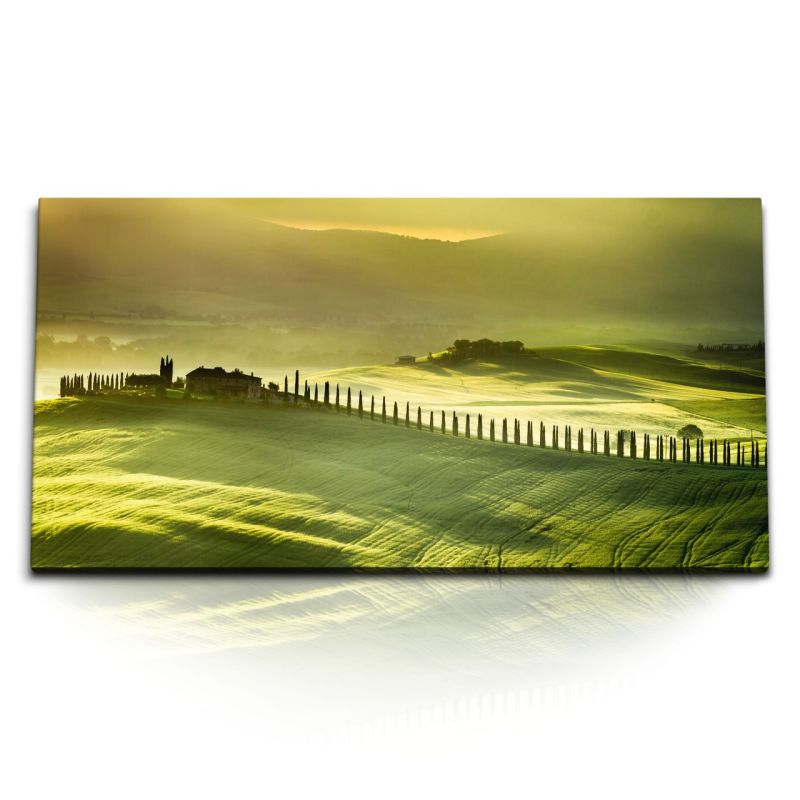 Kunstdruck Bilder 120x60cm Toskana Italien Landschaft Finca Landhaus Sonnenaufgang