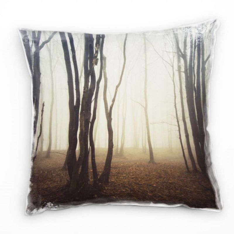 Natur, Wald, Nebel, grau, braun Deko Kissen 40x40cm für Couch Sofa Lounge Zierkissen