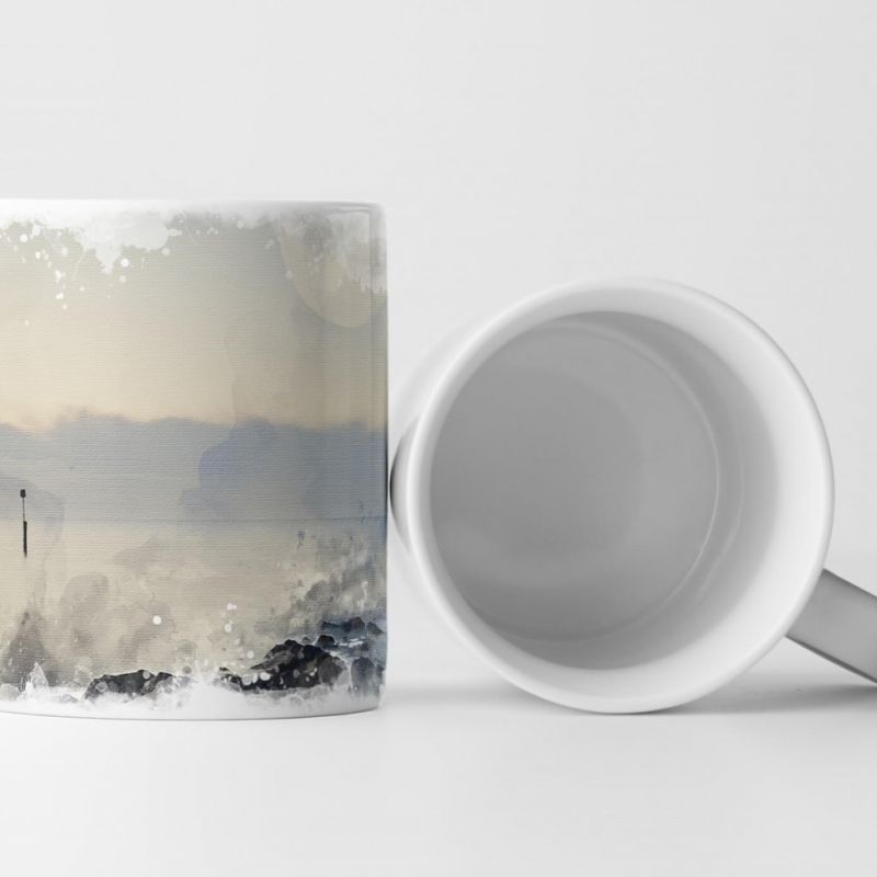 Tasse Geschenk Wasserfarben Malerei Mond Meer