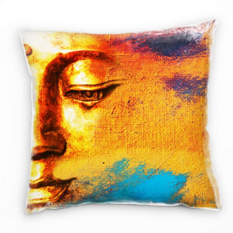 Abstrakt, gold, blau, Buddha, gemalt Deko Kissen 40x40cm für Couch Sofa Lounge Zierkissen