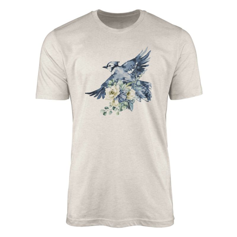 Herren Shirt Organic T-Shirt  Aquarell Motiv kleiner Vogel Blau Bio-Baumwolle Ökomode Nachhaltig Far