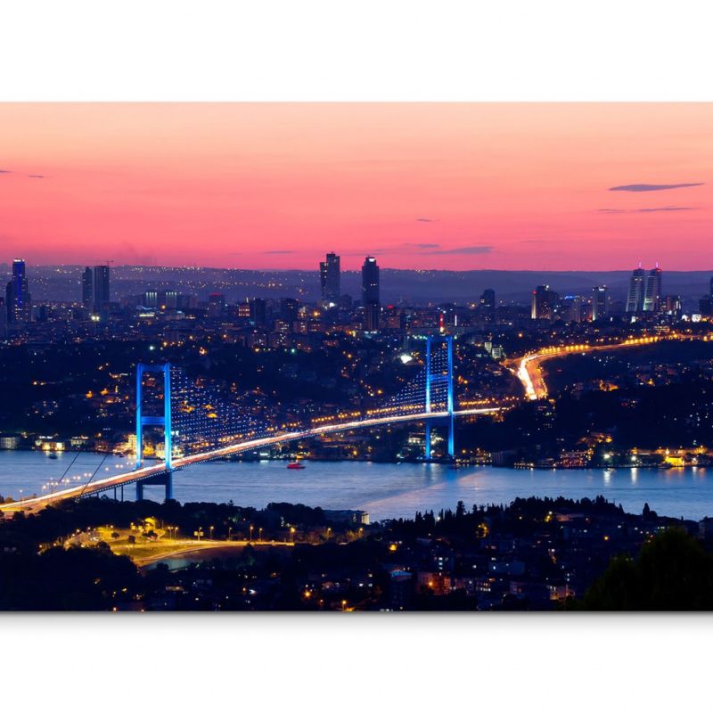 120x80cm Wandbild Istanbul Bosporus Brücke Abendlicht