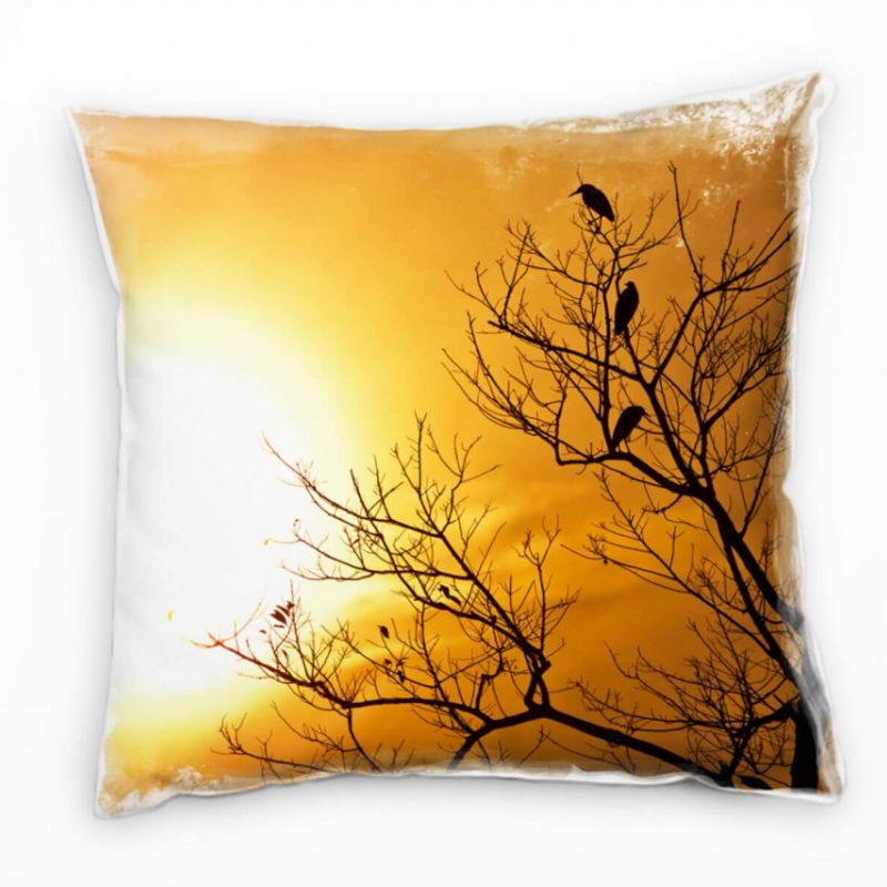 Natur, Sonnenuntergang, Vögel, orange Deko Kissen 40x40cm für Couch Sofa Lounge Zierkissen