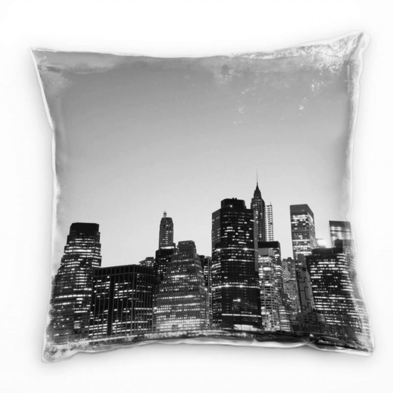 City, New York, Manhattan, Nacht, grau Deko Kissen 40x40cm für Couch Sofa Lounge Zierkissen