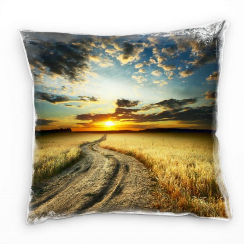 Landschaft, braun, blau, Feld, Sonnenuntergang Deko Kissen 40x40cm für Couch Sofa Lounge Zierkissen