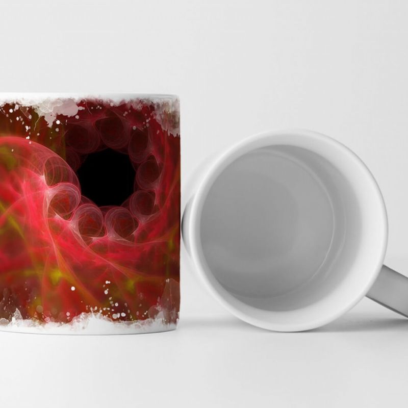 Tasse Geschenk hellrot auf dunkelrot, spiral-,kreisförmiges Muster