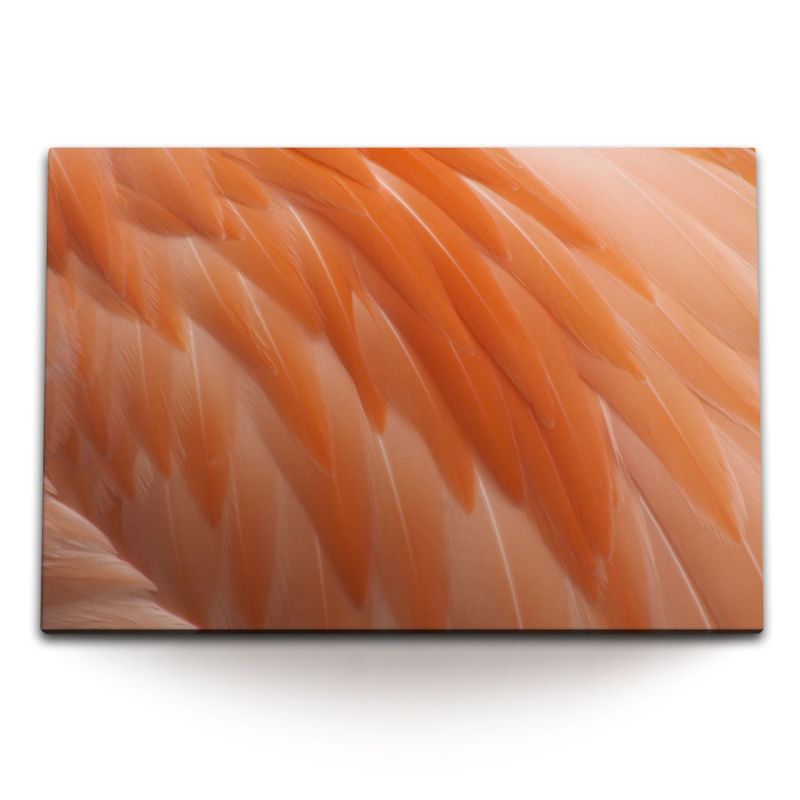 120x80cm Wandbild auf Leinwand Federkleid Federn Fotokunst Orange Kunstvoll