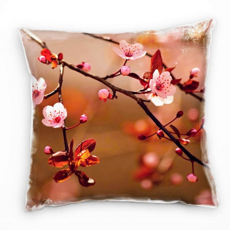 Blumen, rosa, braun, Kirschblüten, Nah Deko Kissen 40x40cm für Couch Sofa Lounge Zierkissen