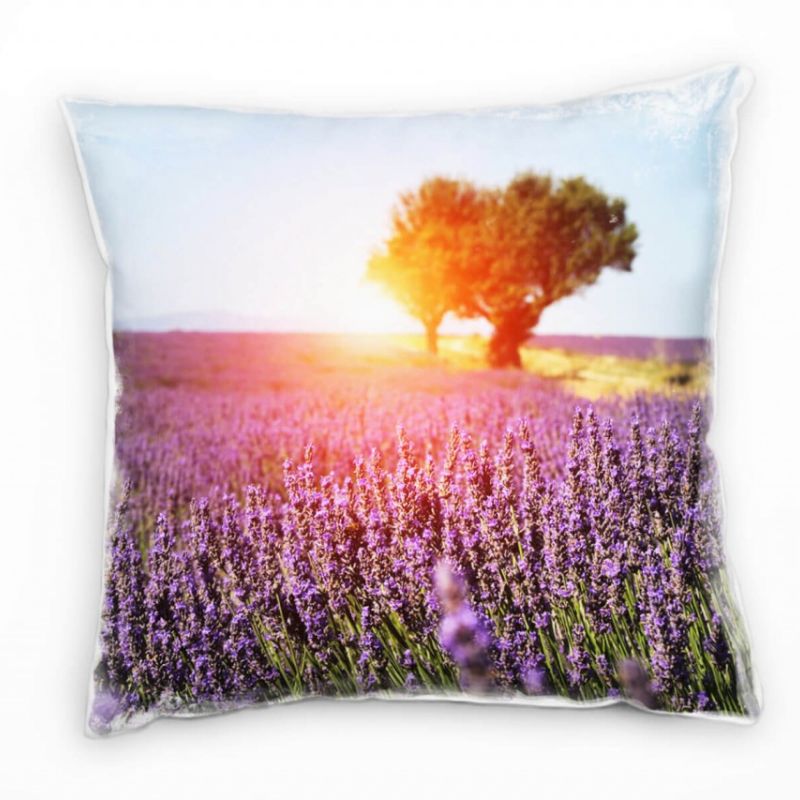 Natur, Blumen, Bäume, Sonnenlicht, Lila, Himmel Deko Kissen 40x40cm für Couch Sofa Lounge Zierkissen