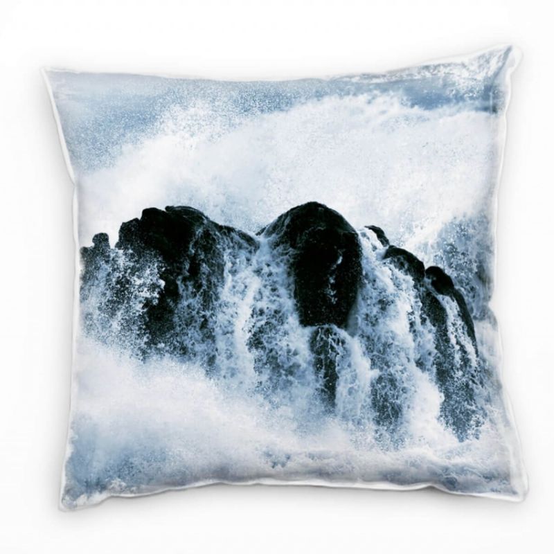 Strand und Meer, Steine, große Wellen, blau Deko Kissen 40x40cm für Couch Sofa Lounge Zierkissen