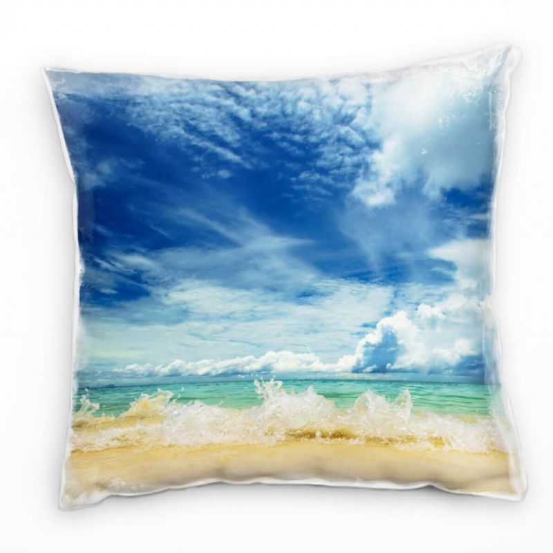 Strand und Meer, Welle, Wolken, beige, türkis, blau Deko Kissen 40x40cm für Couch Sofa Lounge Zierki