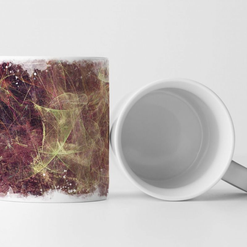 Tasse Geschenk Purple Weinrot Linien in gelb