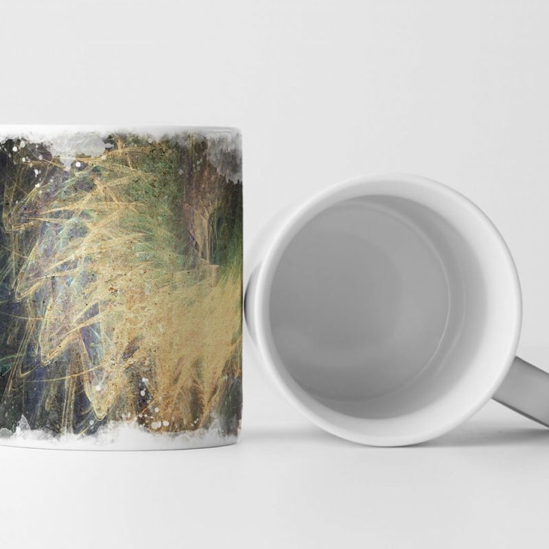 Tasse Geschenk Dunkle Grundierung + kunstvolle Abstraktion elfenbein und grün