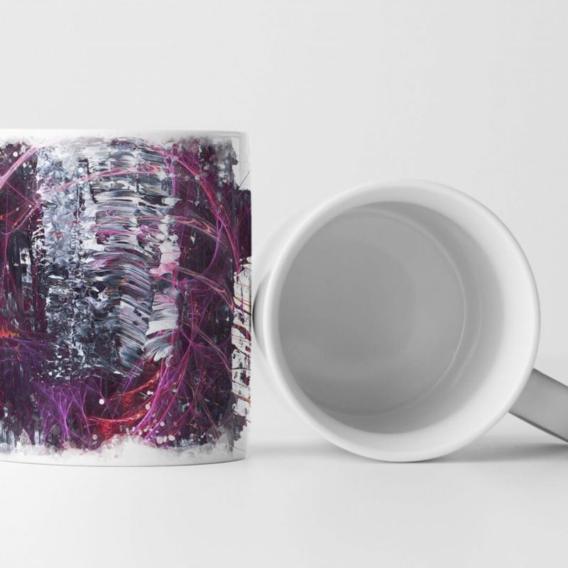 Tasse Geschenk Splashmuster; purpurviolett, magenta, orange Farbspritzer, Elemente