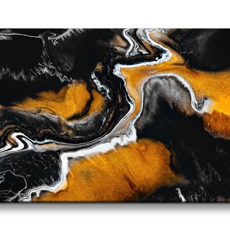 Leinwandbild 120x60cm Fließende Farben Gold Schwarz Glitzer Dekorativ