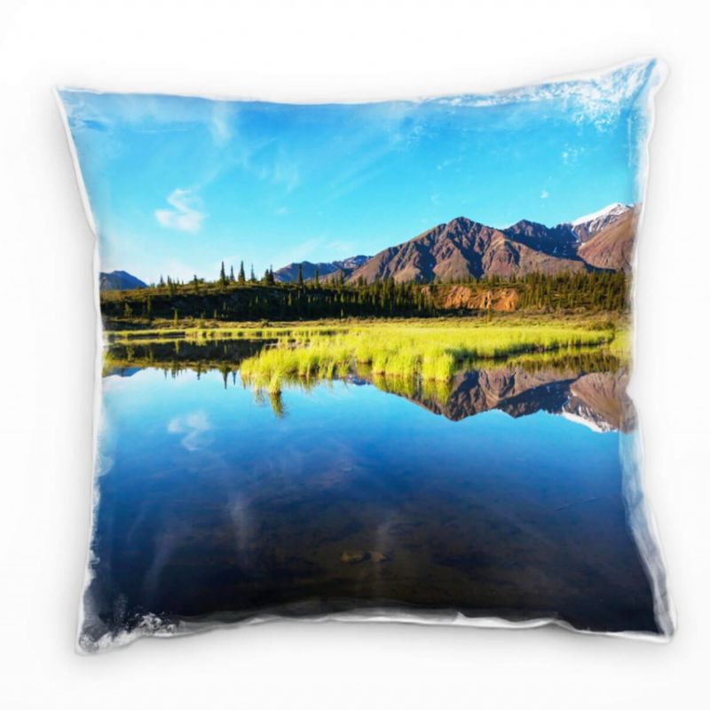 Seen. Blau, grün, Berge, Spiegelung, Wald Deko Kissen 40x40cm für Couch Sofa Lounge Zierkissen