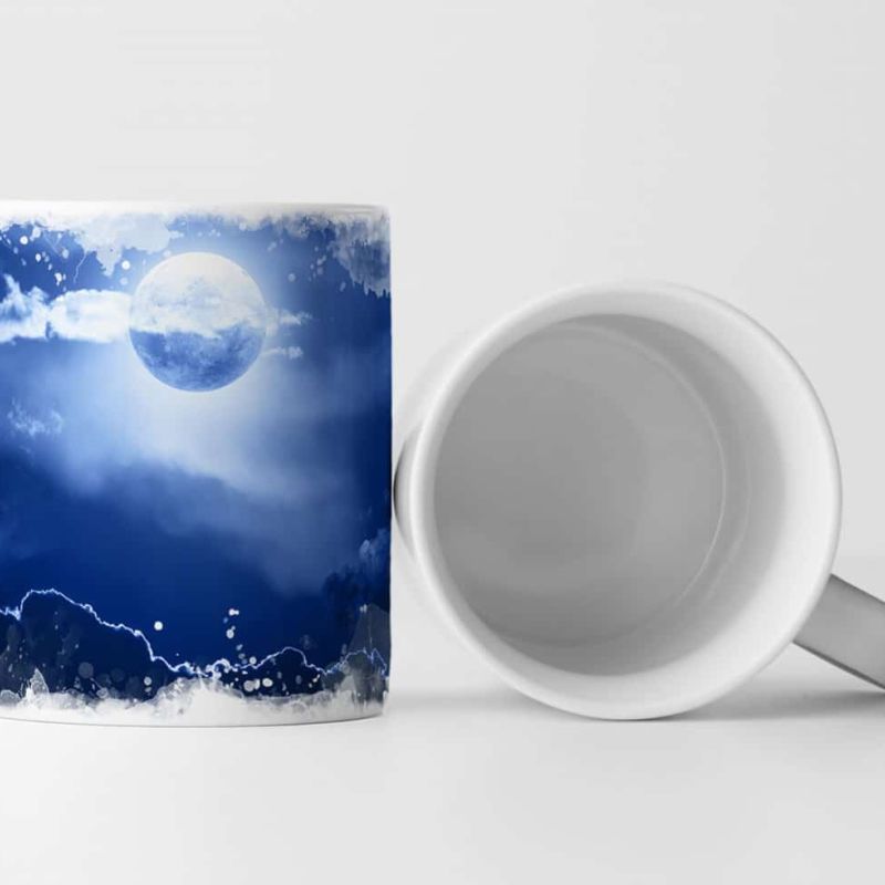 Tasse Geschenk Fotocollage – Vollmond bei Wolkennacht über dem Meer