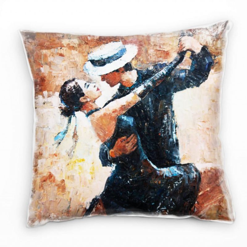 Abstrakt, Tango, Tänzer, gemalt, schwarz, braun Deko Kissen 40x40cm für Couch Sofa Lounge Zierkissen