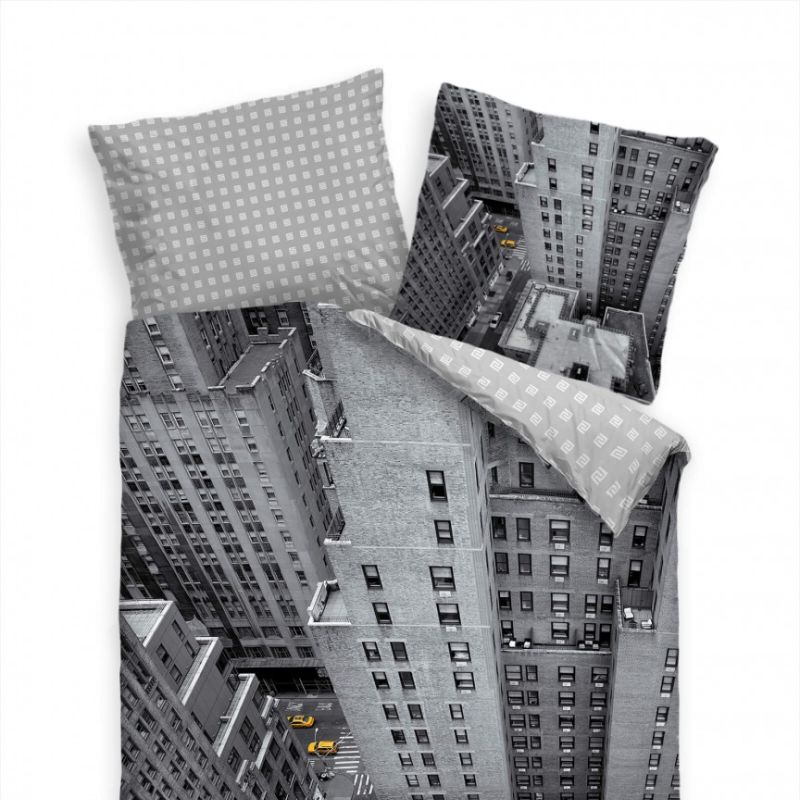 New York Schwarzweiss Taxi Wolkenkratzer Bettwäsche Set 135×200 cm + 80x80cm  Atmungsaktiv