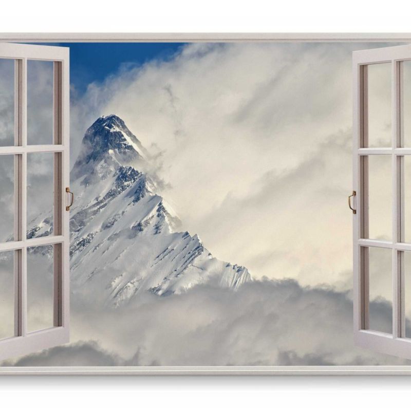 Wandbild 120x80cm Fensterbild Himalaya Gebirge Schneegipfel Gipfel Wolken