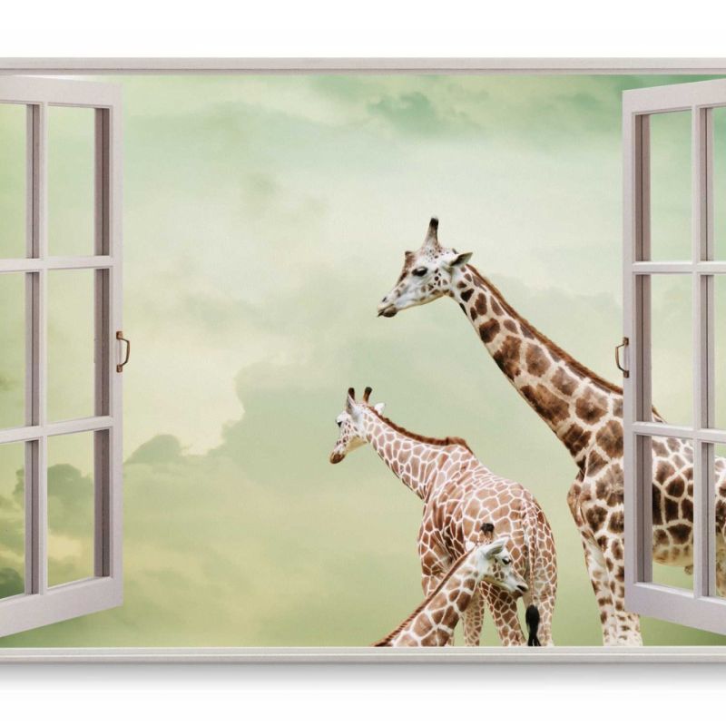 Wandbild 120x80cm Fensterbild Giraffen Afrika Wildnis Tierfotografie Himmel