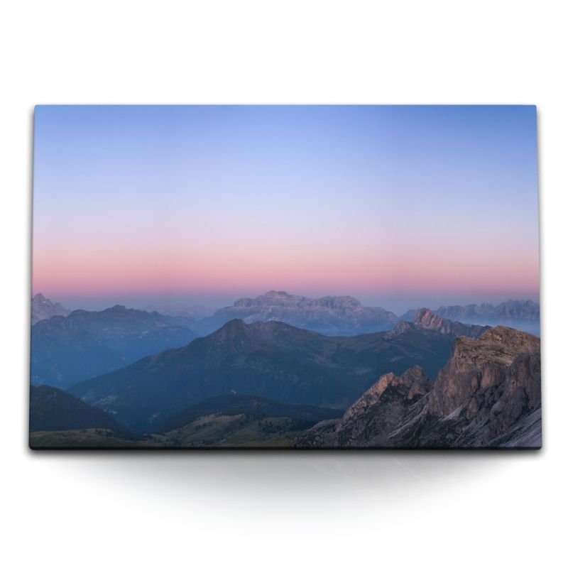 120x80cm Wandbild auf Leinwand Berge Berglandschaft Gebirge Bergkette Abendröte