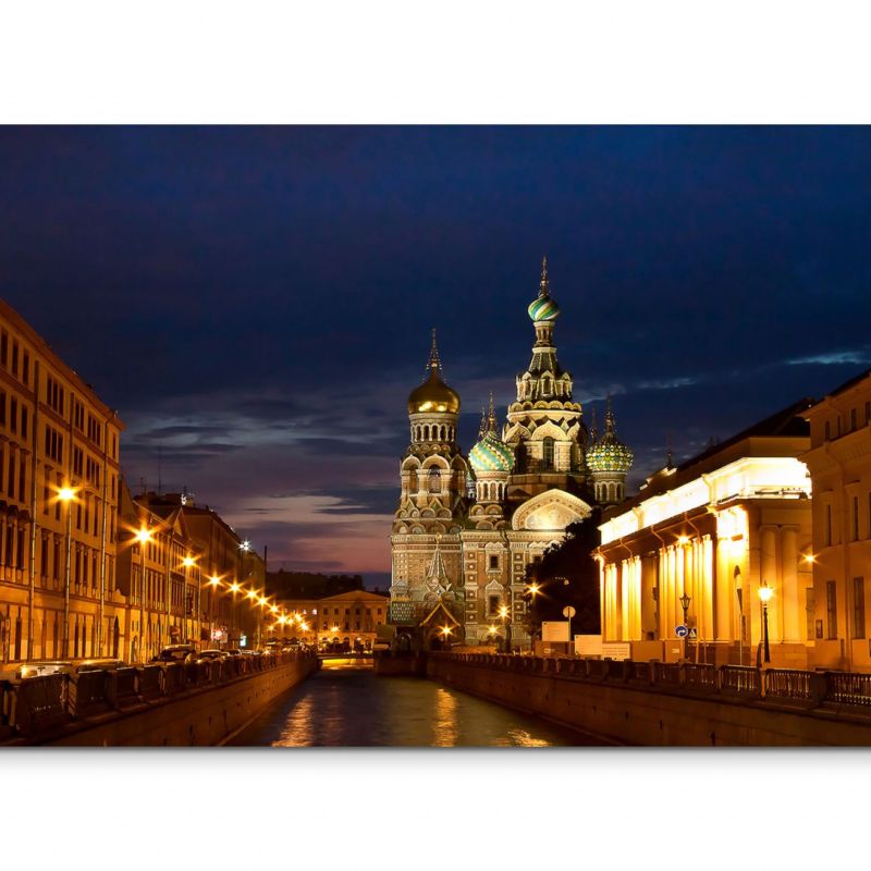 120x80cm Wandbild Sankt Petersburg Russland Kirche Nacht Lichter