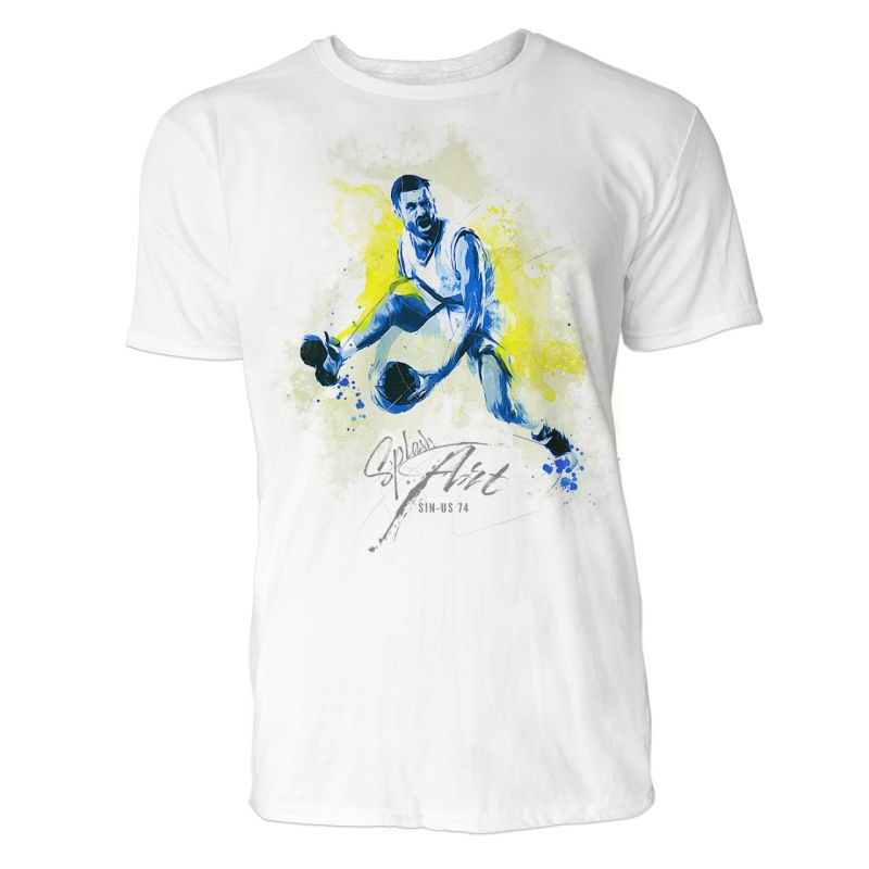 Basketballer beim Dribbeln Sinus Art ® T-Shirt Crewneck Tee with Frontartwork