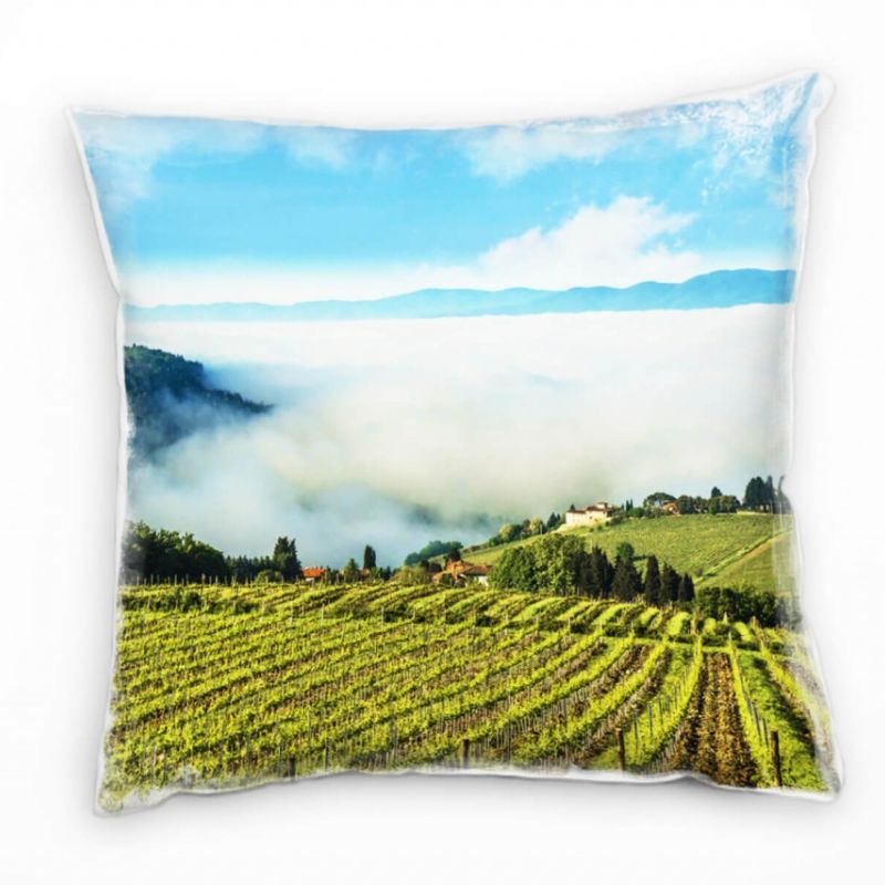 Landschaften, grün, blau, Nebel, Felder, Natur, bewölkt Deko Kissen 40x40cm für Couch Sofa Lounge Zi