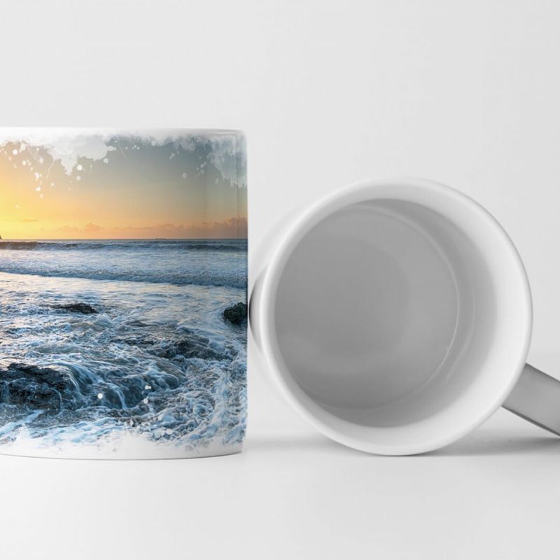 Tasse Geschenk Landschaftsfotografie – Sonnenaufgang am Pendower Strand Cornwall UK