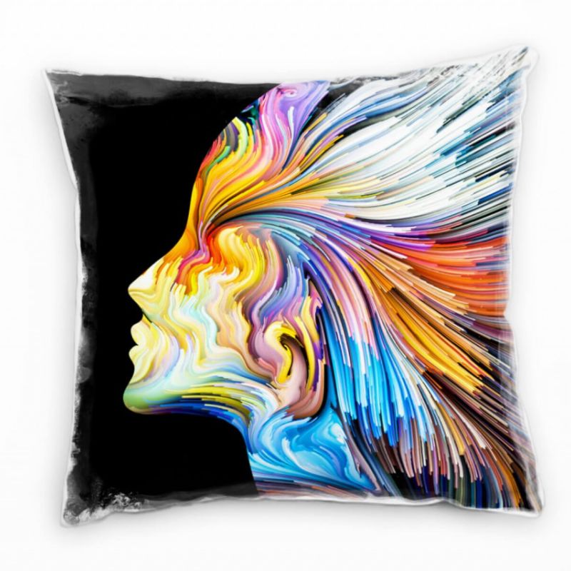 Abstrakt, Gesicht, Streifen, bunt Deko Kissen 40x40cm für Couch Sofa Lounge Zierkissen